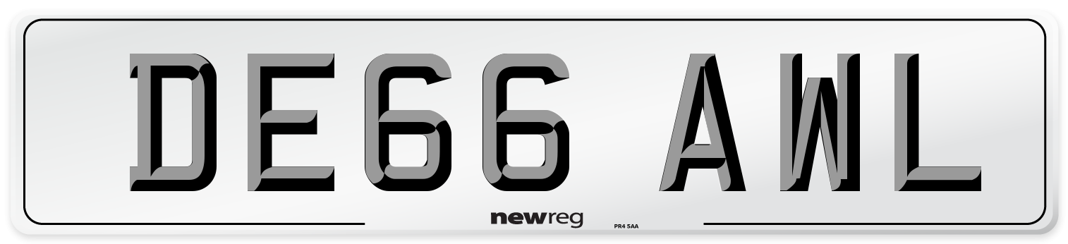 DE66 AWL Number Plate from New Reg
